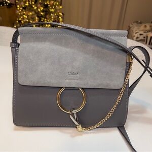Chloe Faye Grey Medium Suede Shoulder Bag Crossbody